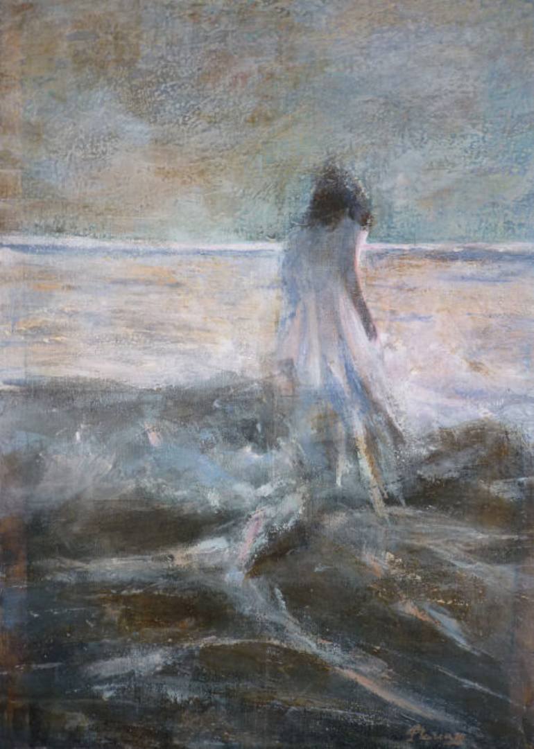 770x1081 Saatchi Art Mysterious Woman Painting By Pinheiro De Santamaria - Woman In Water Painting