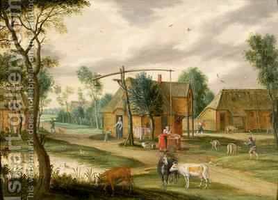 400x287 A Village Landscape With A Woman Drawing Water From A Well Isaak - Woman In Water Painting
