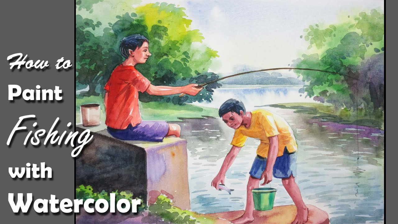 1280x720 Watercolor Painting How To Draw And Paint Fishing Step By Step - Woman In Water Painting