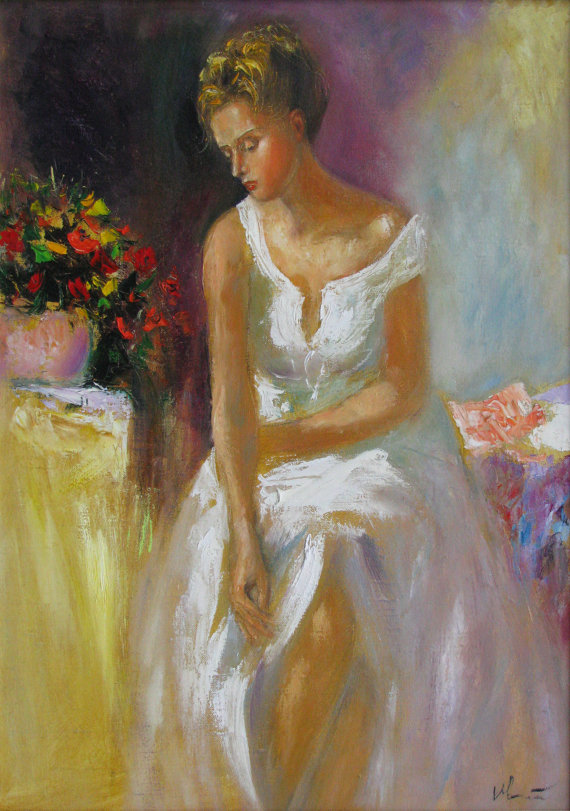 570x811 Items Similar To Wall Decor, Giclee On Canvas, Oil Painting Print - Woman In White Dress Painting