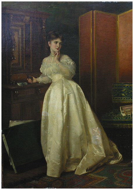 460x650 Oil Painting Restorer Tim Dolby Artist Picture Restorer - Woman In White Dress Painting