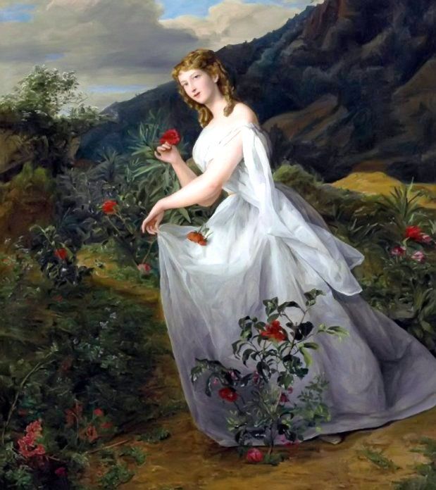 619x696 Ferdinand Georg (B,1793) Lady In White Dress, 1842 - Woman In White Dress Painting
