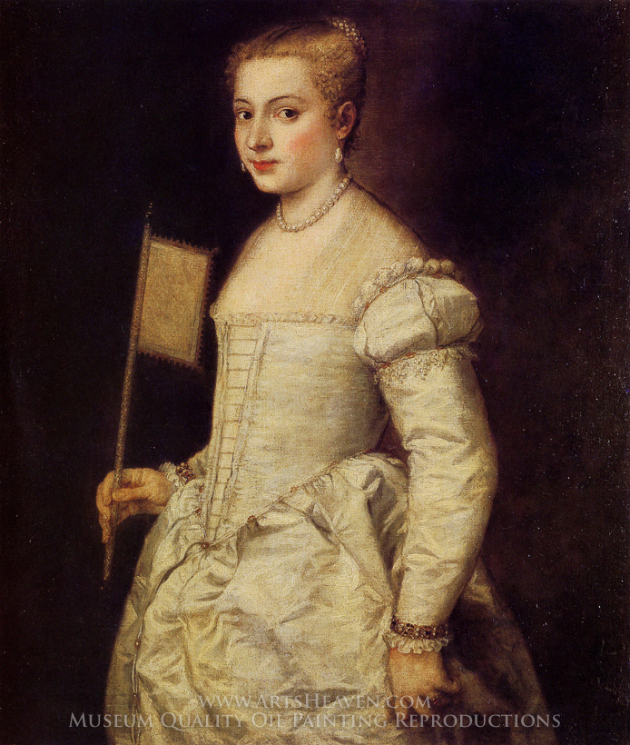 694x820 Reproduction Painting Titian Woman In White, Hand Painted - Woman In White Painting