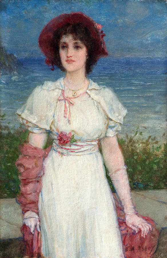 584x900 Young Woman In White By The Sea Painting By Edwin Austin Abbey - Woman In White Painting