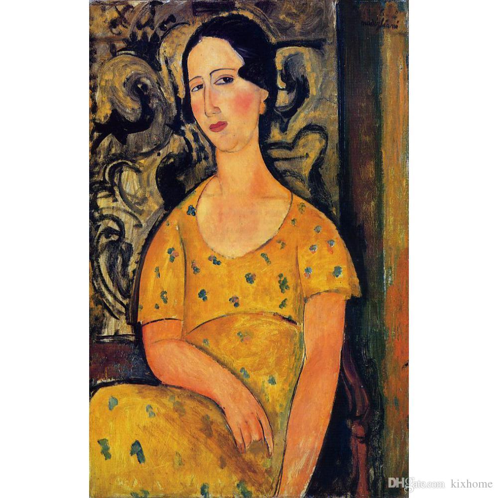 1000x1000 2018 Young Woman In A Yellow Dress By Amedeo Modigliani Paintings - Woman In Yellow Dress Painting