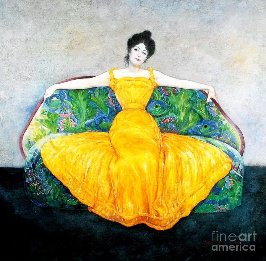 900x882 Woman In Yellow Dress Painting By Reproduction - Woman In Yellow Dress Painting