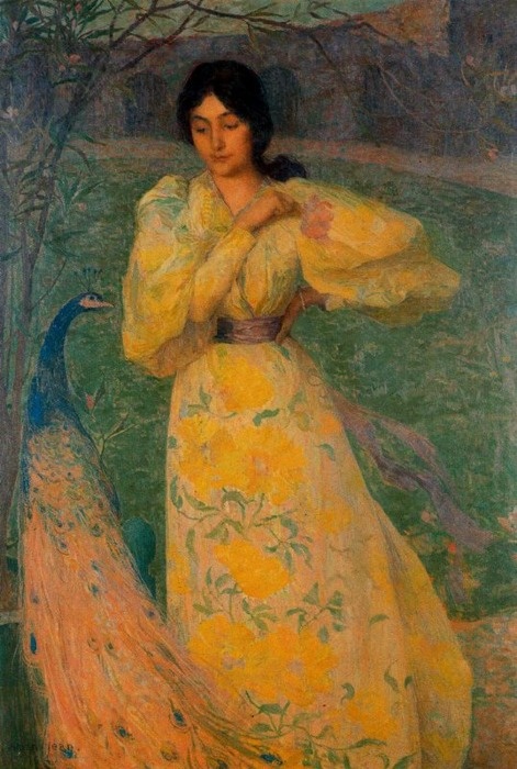471x700 Young Woman With Peacock Porcelainista - Woman In Yellow Dress Painting