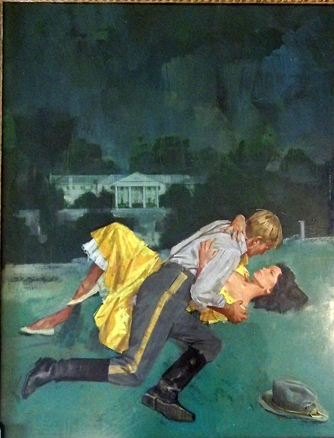 688x900 Amorous Confederate Soldier Embracing A Woman In Yellow Dress - Woman In Yellow Dress Painting