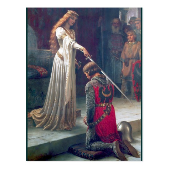 540x540 Lady Queen Knighting Knight Antique Painting Postcard - Woman Knighting Man Painting
