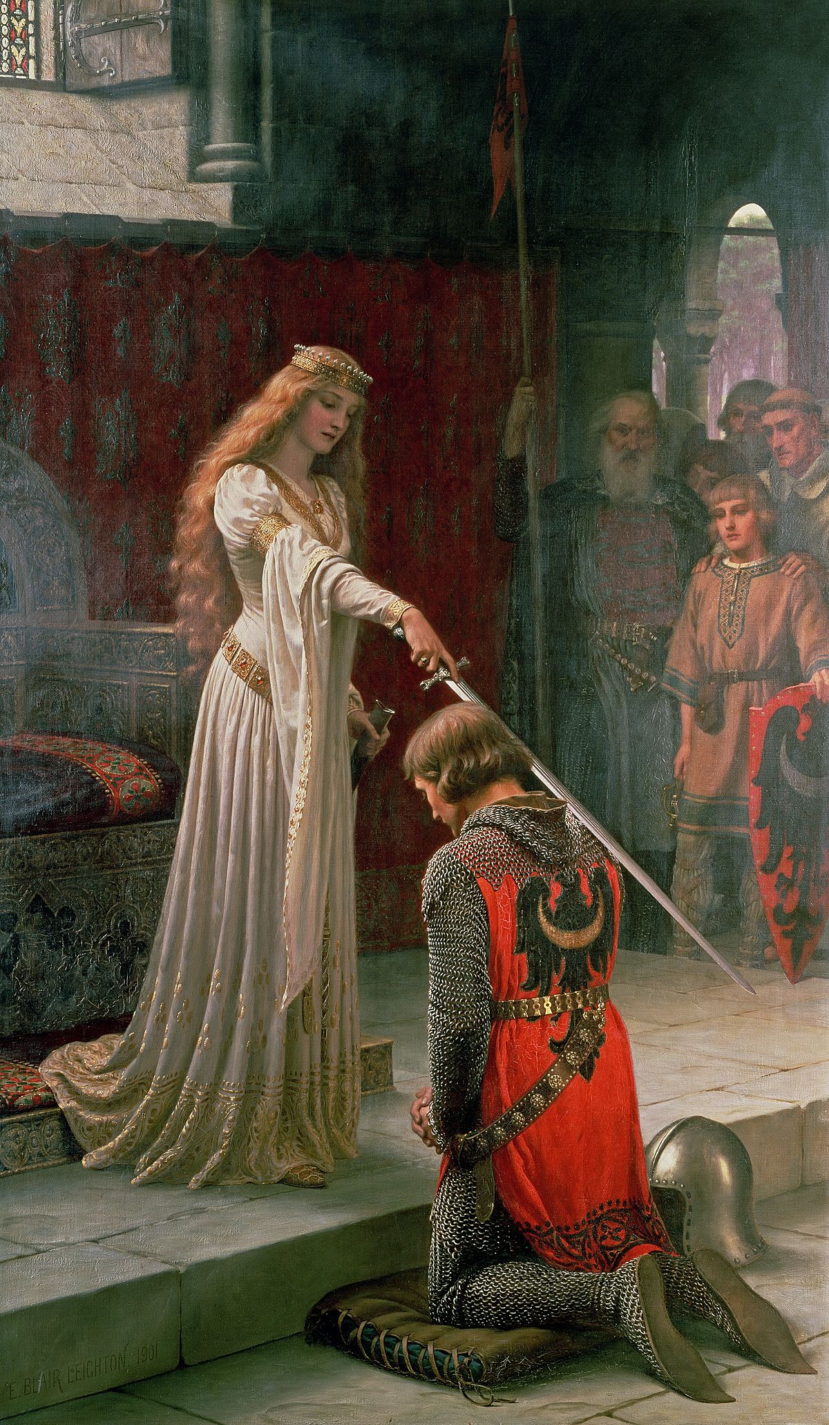 1200x2061 The Accolade (Painting) - Woman Knighting Man Painting