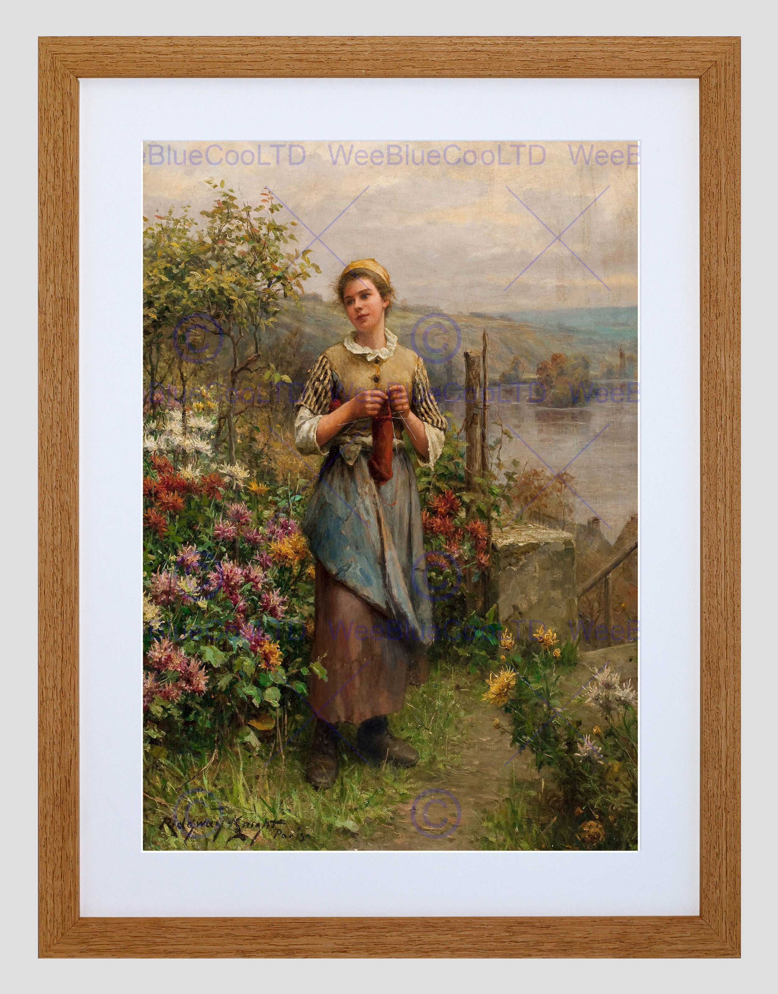 2500x3195 Painting Portrait Study Knight Young Woman Knitting Framed Art - Woman Knitting Painting