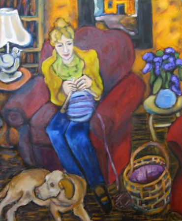 370x449 Woman Knitting Painting Reed Lehman L Knits Yarn Art - Woman Knitting Painting