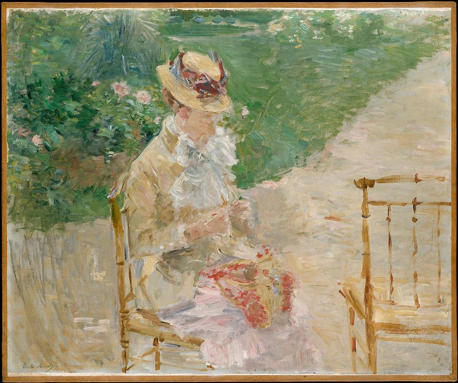 900x752 Young Woman Knitting Painting By Berthe Morisot - Woman Knitting Painting
