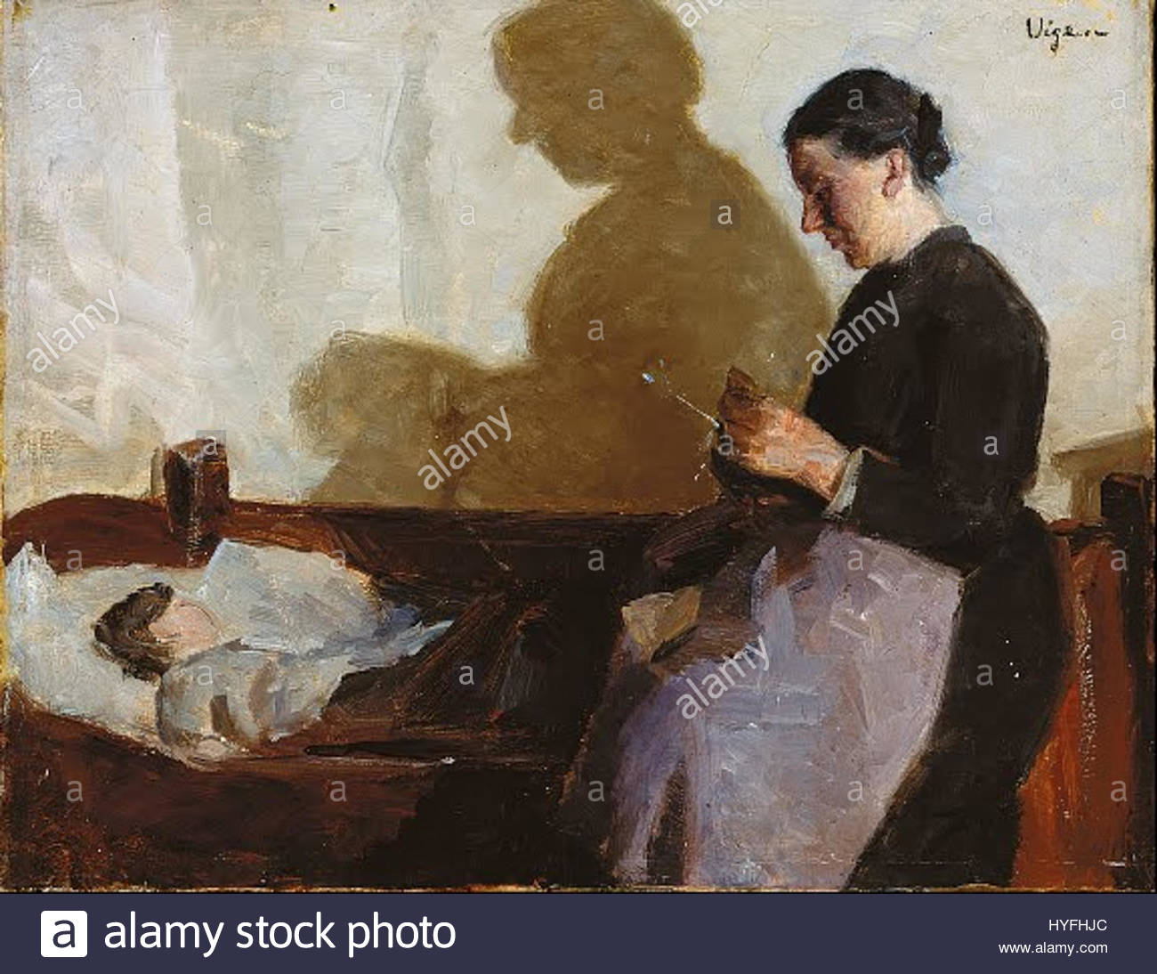 1300x1094 Jens Vige Woman Knitting - Woman Knitting Painting