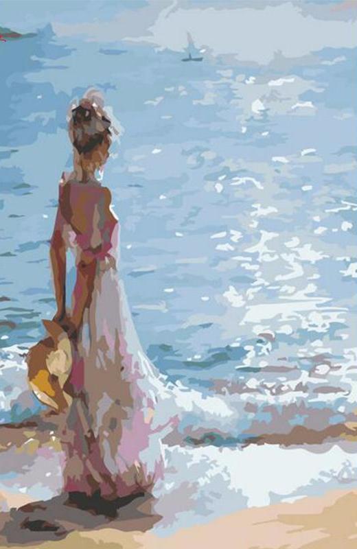 520x800 Girl Looking Out To Sea Paint By Numbers - Woman Looking Out To Sea Painting