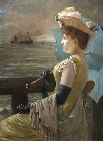 344x470 Looking Out To Sea By Alfred Stevens On Artnet - Woman Looking Out To Sea Painting