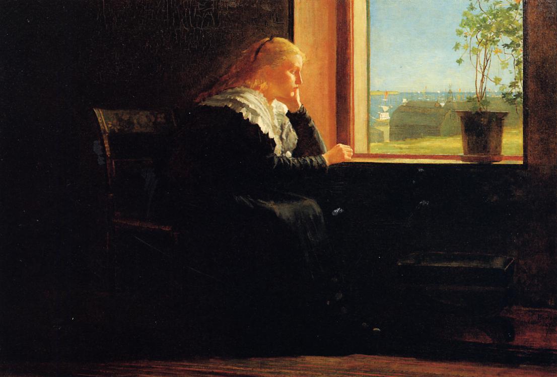1106x749 Looking Out To Sea (Aka Female Figure In Black Near A Window) 1872 - Woman Looking Out To Sea Painting