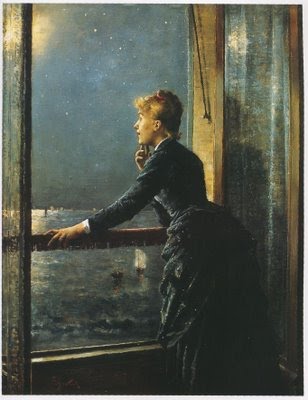 308x400 Alfred Stevens (Belgium Painter, 1828 1906) Looking Out - Woman Looking Out To Sea Painting