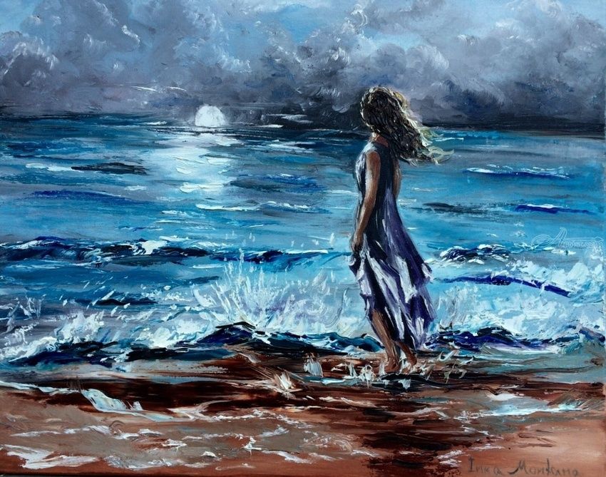 850x669 Women By The Sea Paintings By Inna Montano - Woman Looking Out To Sea Painting