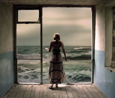 400x341 Bricolage Week's End - Woman Looking Out To Sea Painting