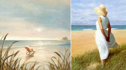 500x278 Dreamy Paintings Of Women On The Beach Looking To Sea - Woman Looking Out To Sea Painting