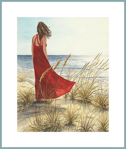 500x591 Dreamy Paintings Of Women On The Beach Looking To Sea - Woman Looking Out To Sea Painting