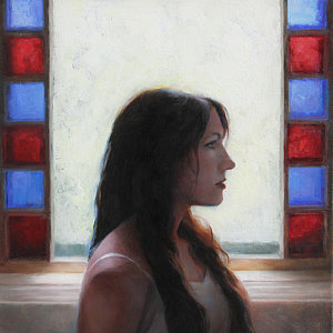 300x300 Stained Glass Window Paintings Fine Art America - Woman Looking Out Window Painting
