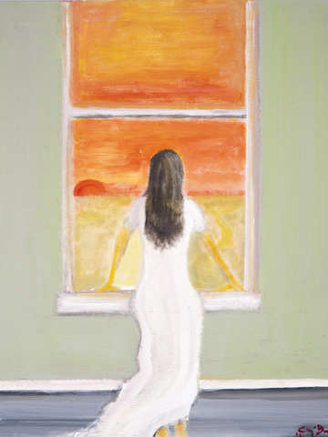 360x480 Girl In Window - Woman Looking Out Window Painting