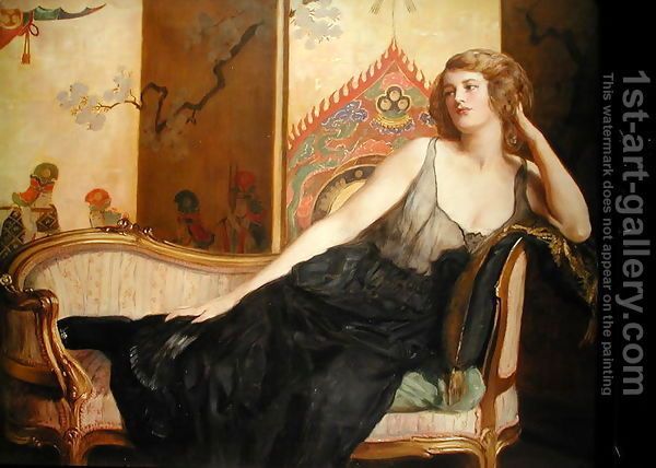 600x428 John Maler Collier (British, 1850 - Woman Lounging Painting
