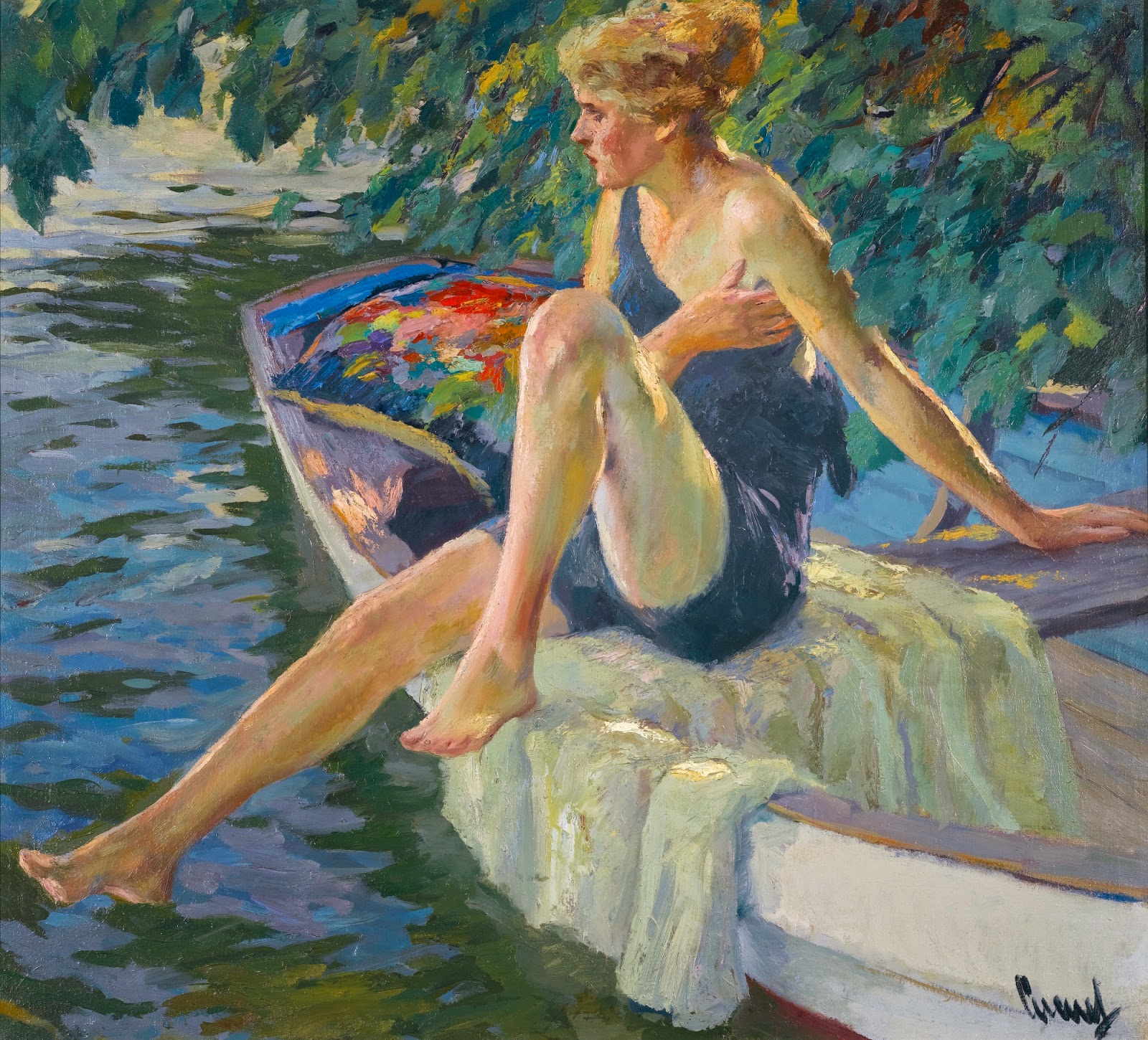 1600x1450 Art Contrarian Edward Cucuel's Lounging Women In White - Woman Lounging Painting