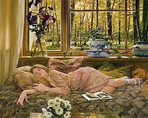 500x397 I Can'T Make It Very Long Reading Laying Down ) Painting By - Woman Lying Down Painting