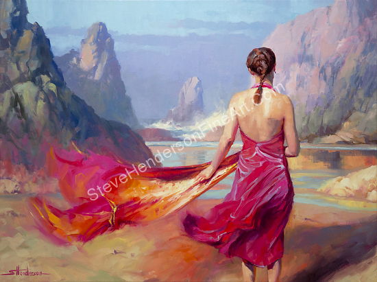 550x411 Steve Henderson - Woman On Beach Painting