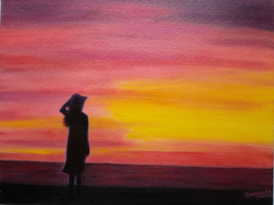 550x412 Woman Beach, Painting By Emerging Artist Sangita Patil - Woman On Beach Painting