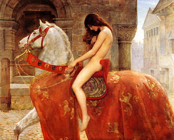350x282 Lady Godiva - Woman On Horse Painting