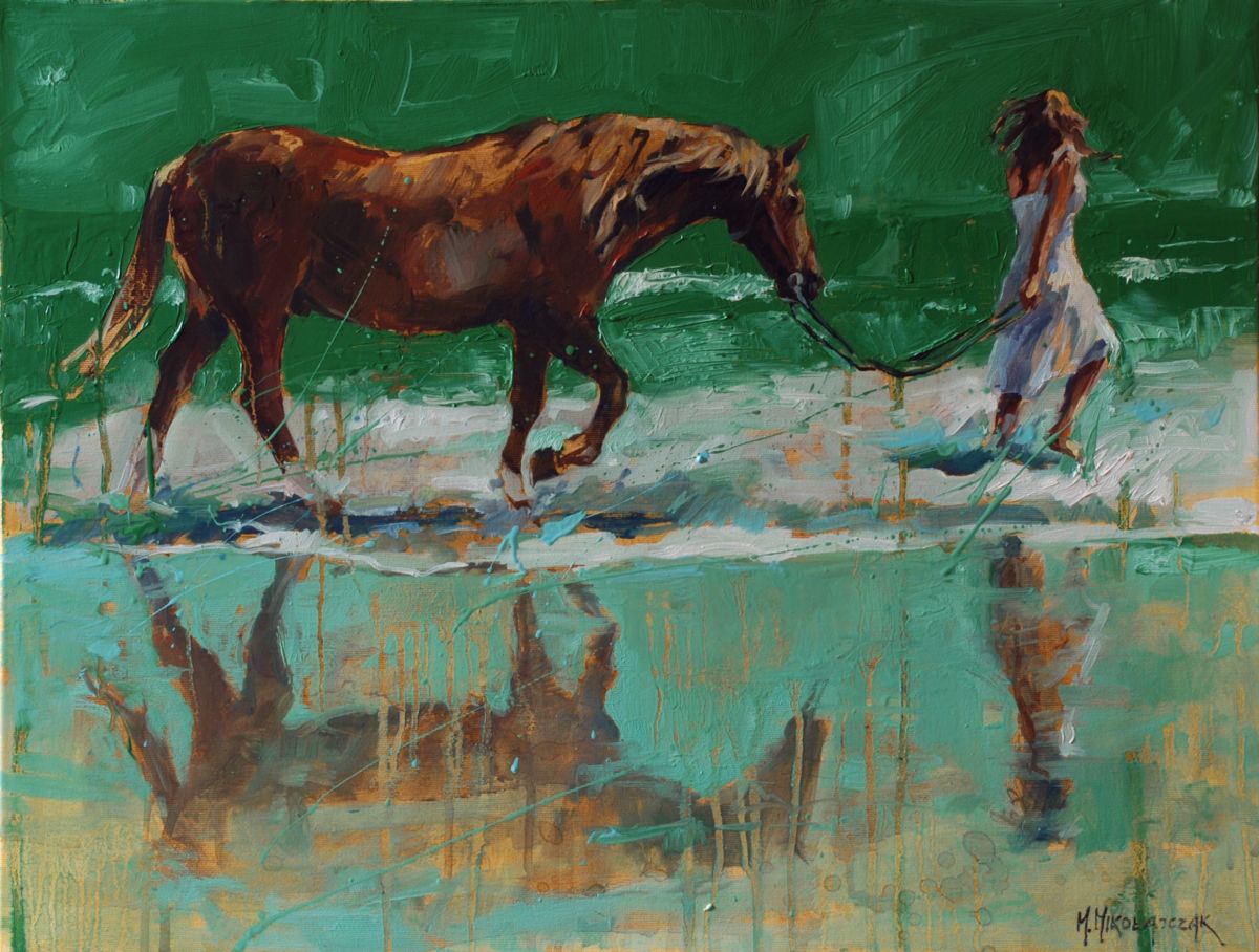 1200x908 Summer Walk (Marcin - Woman On Horse Painting