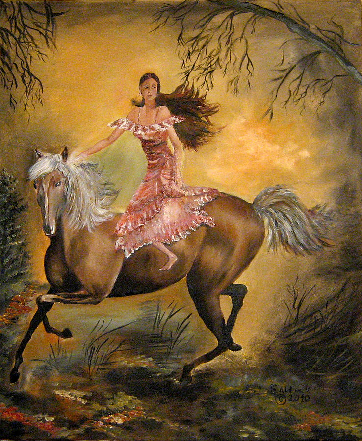 738x900 Wild Horsewoman Painting By Eli Marinova - Woman On Horse Painting