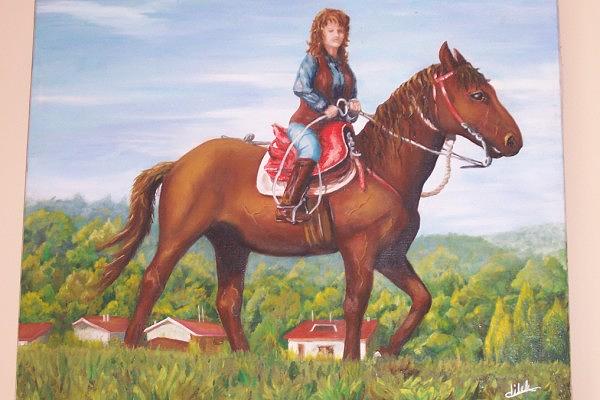 600x400 Woman Riding Horse Painting By Dilek Ozturk - Woman On Horse Painting