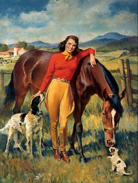 462x615 Woman With Horse And Dogs - Woman On Horse Painting
