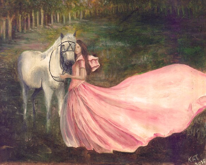 720x577 Woman And Silver Horse - Woman On Horse Painting