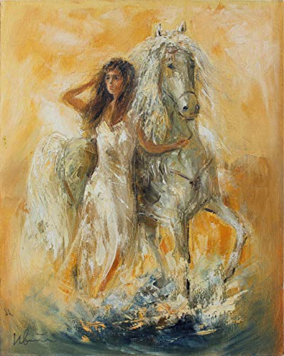 399x500 Woman And Horse Painting Geclee Canvas Print Animal - Woman On Horse Painting