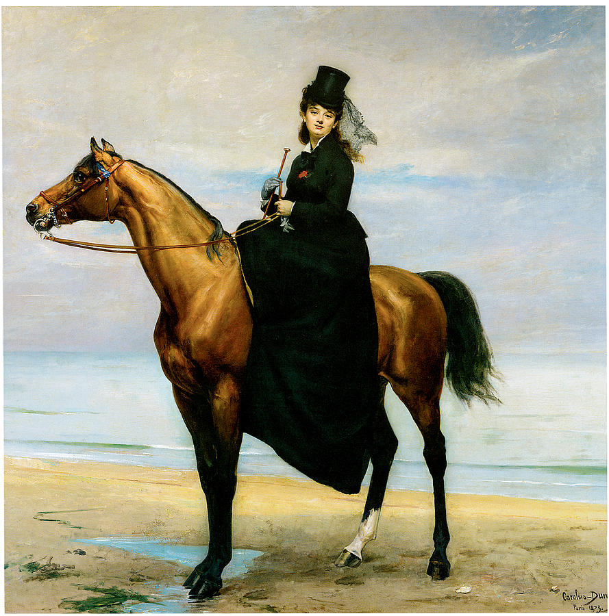 889x900 At The Seaside Sophie Croizette On Horseback Painting By Carolus Duran - Woman On Horse Painting