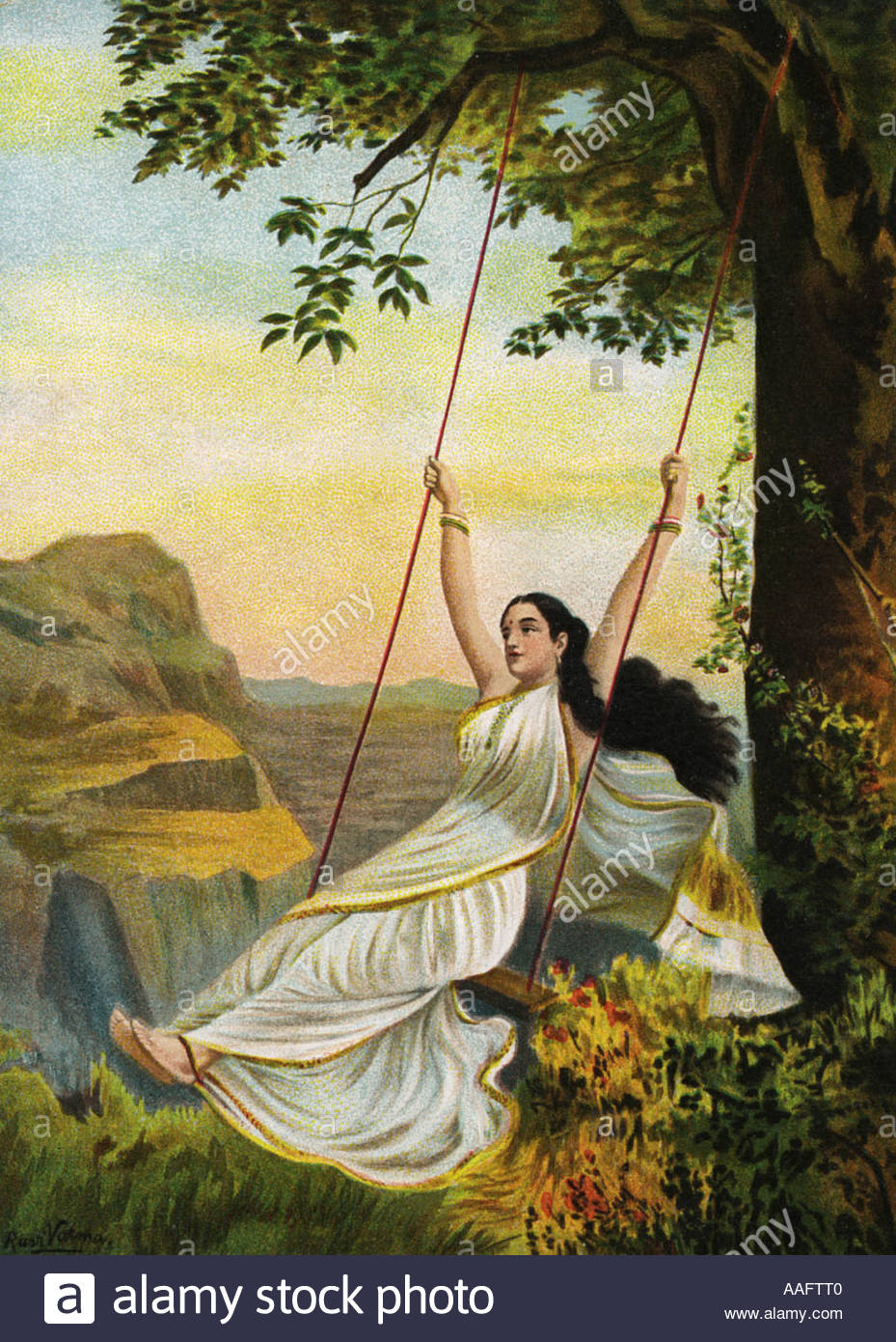 929x1390 Indian Painting Illustration Of Mohini The Goddess Of Beauty - Woman On Swing Painting