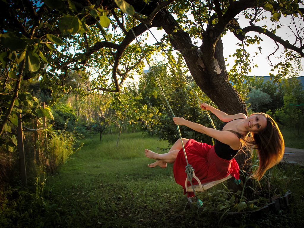 1024x768 Keep Flying Higher Higher When You Feel Down - Woman On Swing Painting