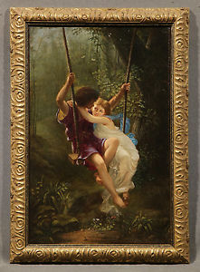 221x300 Man And Woman On Oil Painting Signed George Kasson Knapp - Woman On Swing Painting
