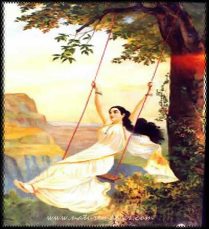 730x800 Yatranaaryastu Poojyante Truth Amp Light - Woman On Swing Painting