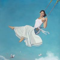 200x200 Girl, Woman, Swing, Sky, High, Floating, Sailing, Grace, Risk - Woman On Swing Painting