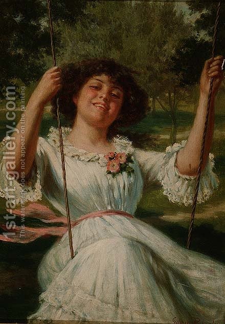 440x633 Girl On A Swing Edwin Thomas Roberts Reproduction 1st Art Gallery - Woman On Swing Painting