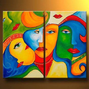 350x350 Lost Woman Modern Canvas Abstract Oil Painting Wall Art - Woman Painting Abstract