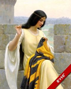 240x300 Beautiful Woman Sewing Medieval Standard In A Castle Painting Art - Woman Painting On Canvas