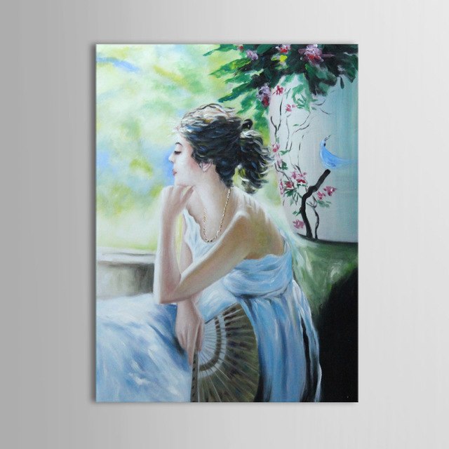 640x640 Modern Women Paintings Handpainted Woman Thinking In The Garden - Woman Painting On Canvas